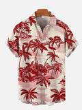 Hawaiian Vintage Island Palm Printing Breast Pocket Camp Button Down Short Sleeve Shirt