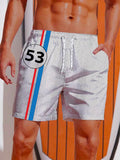 53 Number Red And Blue Stripes Printing Shorts