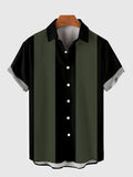 1960s Black & DarkGreen Stripe Men's Camp Short Sleeve Shirt
