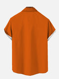 Halloween Element Vintage Black And Orange Stitching Devil Pumpkin Screen Printing Men's Short Sleeve Shirt