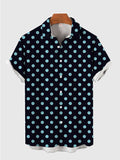 Royal Blue And Black Polka Dot Printing Men's Short Sleeve Shirt