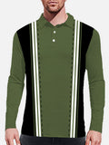 Vintage Green, Black And White Stripe Printing Men‘s Long Sleeve Polo