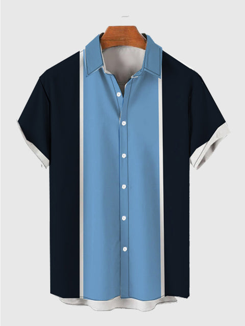 Chemise à manches courtes pour homme avec coutures bleues et noires des années 50