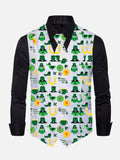 Green St Patricks Day Party Shamrock Printing V-Neck Suit Vest/Tuxedo Waistcoat And Tie, Can be Worn on Both Sides