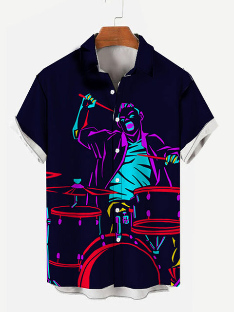 Abstract Hand Painted Colored Lines Rock Band Printing Men's Short Sleeve Shirt