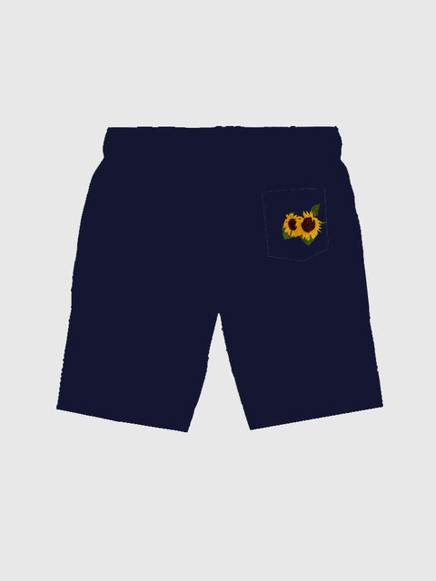 Marineblaue Herren-Shorts mit Sonnenblumendruck