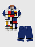 Abstract Painting Piet Mondrian Checkered Printing Men's Short Sleeve Shirt