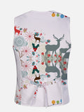 Christmas Elements Elk And Musical Notes Printing V-Neck Suit Vest/Tuxedo Waistcoat And Tie, Can be Worn on Both Sides