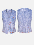 Ice World Branches and Fruits Printing V-Neck Suit Vest/Tuxedo Waistcoat And Tie, Can be Worn on Both Sides