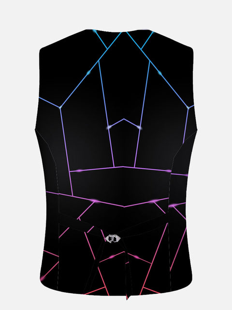 Futuristic Technology Sense Lines Printing V-Neck Suit Vest/Tuxedo Waistcoat And Tie, Can be Worn on Both Sides