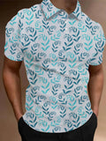Full-Print Abstract Hawaiian Art Natural Leaves Printing Men‘s Short Sleeve Polo