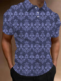 Cycle-Print Purple Classical Old Fashioned Pattern Printing Men‘s Short Sleeve Polo