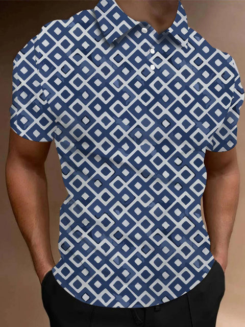 Auffälliges Kurzarm-Poloshirt für Herren mit abstraktem geometrischem Muster