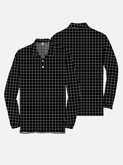 Plaid Series Trend Small Black Plaid Langarm-Poloshirt für Herren