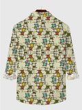 Plaid Series Vintage Abstract Medieval Pattern Printing Men's Long Sleeve Shirt