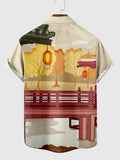 Oriental Style Water Gazebo Printing Men's Short Sleeve Shirt
