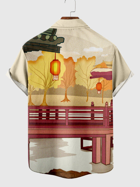Kurzärmliges Herrenhemd mit Wasserpavillon im orientalischen Stil