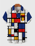 Abstract Painting Piet Mondrian Checkered Printing Men's Short Sleeve Shirt