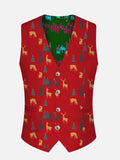 Christmas Elements Christmas Tree And Elk Printing V-Neck Suit Vest/Tuxedo Waistcoat And Tie, Can be Worn on Both Sides