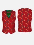 Christmas Elements Christmas Tree And Elk Printing V-Neck Suit Vest/Tuxedo Waistcoat And Tie, Can be Worn on Both Sides