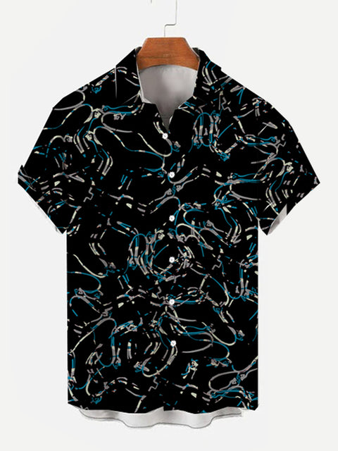 Full-Print Cable Aperture Lines Printing Men's Short Sleeve Shirt