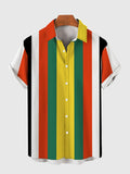 Symmetric Multi-Color Multi-Stripe Stitching Men's Short Sleeve Shirt