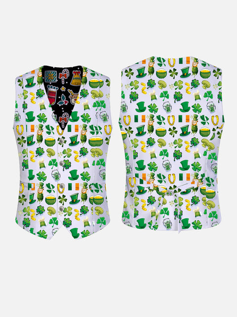 Holiday Elements St. Patrick's Day And Christmas Printing V-Neck Suit Vest/Tuxedo Waistcoat And Tie, Can be Worn on Both Sides