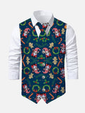 Christmas Element Navy Santa Claus And Wreath Printing V-Neck Suit Vest/Tuxedo Waistcoat And Tie, Can be Worn on Both Sides