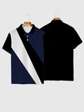 Black & White & Navy Patchwork Men‘s Short Sleeve Polo
