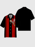Christmas Elements Retro Trendy Red And Black Matching Cartoon Elk Printing Cuban Collar Men's Short Sleeve Shirt