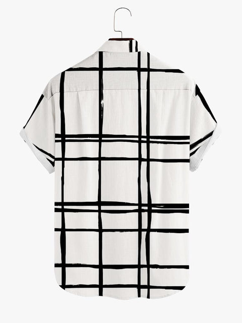 Vintage Irregular Grid Printed Short Sleeve Shirt