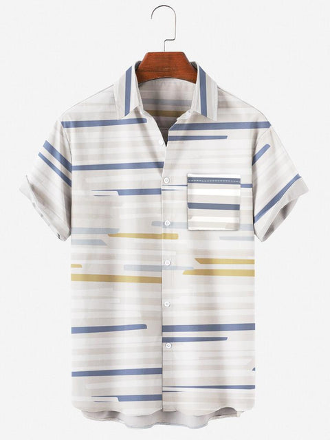 Vintage Irregular Horizontal Lines Short Sleeve Shirt