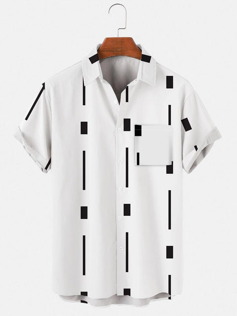 Vintage Men's Color White Plain Roll Up Short Sleeve Shirt